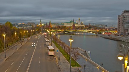 Wall Mural - Russia, Moscow, night view of the Moskva River, Bridge and the Kremlin