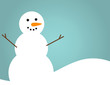Happy snowman blue winter seasonal background.