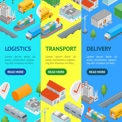 Poster - Logistic Transportation Concept Banner Vecrtical Set 3d Isometric View. Vector