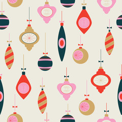 christmas ornament seamless pattern, vintage christmas decorations, vintage color scheme