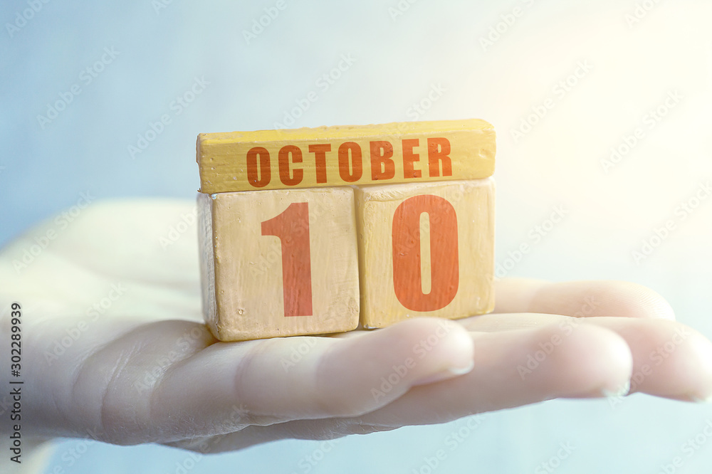 october 10th. Day 10 of month,Handmade wood cube with date month and ...