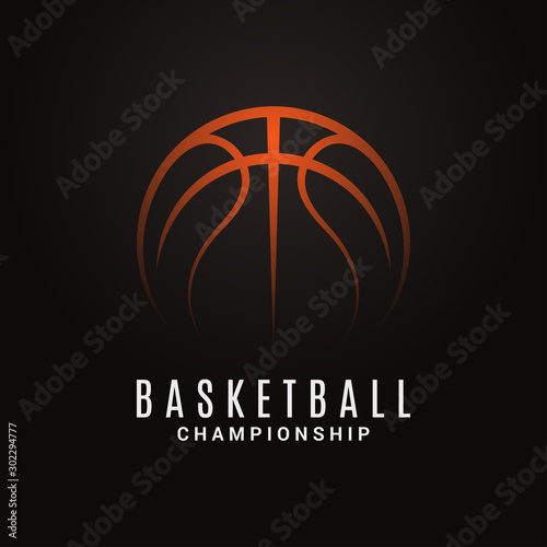 Fotografía Basketball championship logo. Ball on black object