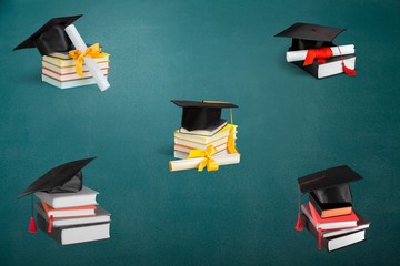 Canvas Print - Graduation mortarboard on top of stack of books on  background