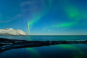 Northern lights, Aurora Borealis, Devil Teeth mountains in the background, Tungeneset, Senja, Norway