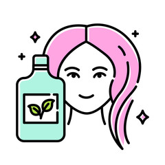 Sticker - Natural shampoo bottle color icon. SLS, paraben free haircare product. Hygiene. Hypoallergenic, botanical based. Organic cosmetics. Isolated vector illustration