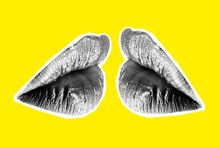 Kissing Halftone Woman Lips On Bright Background