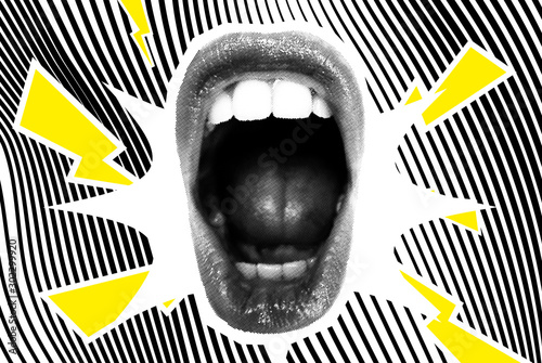Cuadros en Lienzo Open Screaming Mouth On A Striped Background