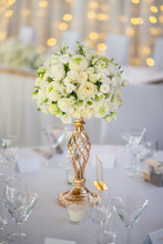 Wedding Table With Flowers And Decorations, Wedding Centerpiece Or Event Reception 