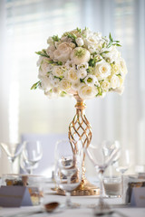 wedding table with flowers and decorations, wedding centerpiece or event reception 