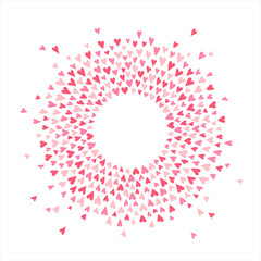 Poster - Round heart splash, splatter, spatter frame. Circle, ring shape made of tiny hand drawn cute confetti hearts. Valentines day, wedding, marriage radial template, design element. Greetings background.