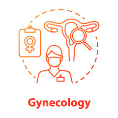 Sticker - Gynecology red gradient concept icon. Women healthcare idea thin line illustration. Gynaecologist, doctor. Female reproductive system, fertility, anatomy. Vector isolated outline drawing