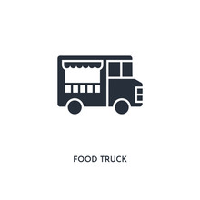 Food Truck Icon. Simple Element Illustration. Isolated Trendy Filled Food Truck Icon On White Background. Can Be Used For Web, Mobile, Ui.