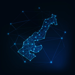 Wall Mural - Monaco map outline with stars and lines abstract framework. Communication, connection concept.
