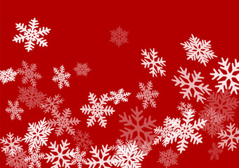 Snow flakes falling macro red white christmas background