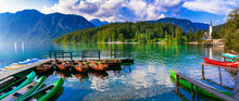 Idyllic Nature Scenery - Beautiful Magic Lake Bohinj In Slovenia, Triglav National Park