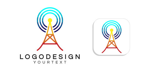 Fototapete - antenna logo design. icon app smartphone color full