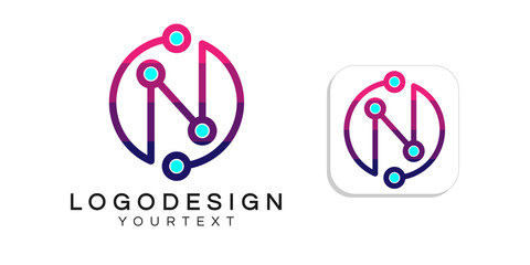 Fototapete - technology logo design. icon app smartphone color full