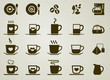 © Phruetthiphong - Set 20 solid icons love coffee cup,bean,milk jug on light brown background.