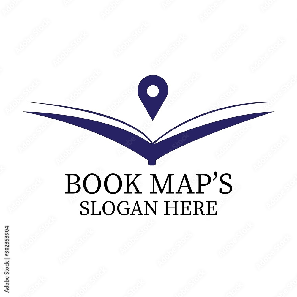 Map Library Logo book map navigation,location,geography, and education design logo ...