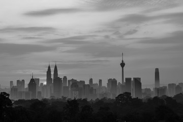 beautiful sunrise over kuala lumpur city skyline