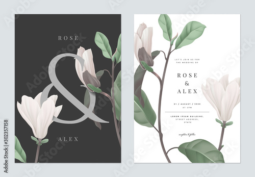 Floral wedding invitation card template design, white Anise magnolia flowers ...