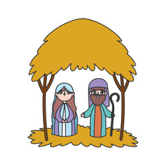 Wall Mural - joseph and mary hut manger nativity, merry christmas