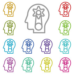 Poster - Human, brain, brainstorming, mental process multi color icon. Simple thin line, outline vector of mind process icons for ui and ux, website or mobile application