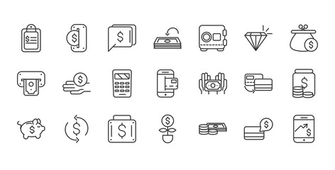 finance bank money icons set thick line