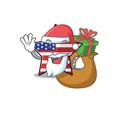 Sticker - Cute usa star santa bring gift cartoon design character