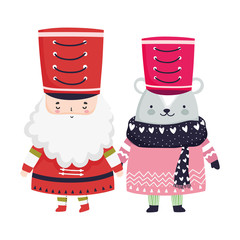 Canvas Print - merry christmas celebration nutcracker soldier and bear with sweater