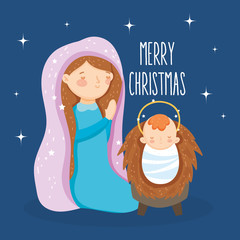 Canvas Print - mary praying and baby jesus manger nativity, merry christmas