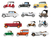 Retro Vehicles, Vintage Cars Isolated Icons, Automobile Industry History