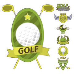 Wall Mural - Ball and putter, golf equipment isolated icons, sport items