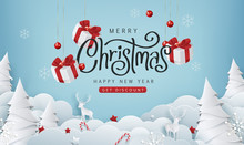 Merry Christmas Sale Banner Background.Merry Christmas Text Calligraphic Lettering Vector Illustration.