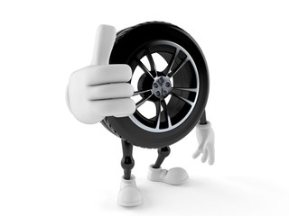 Wall Mural - Car wheel character with thumbs up gesture