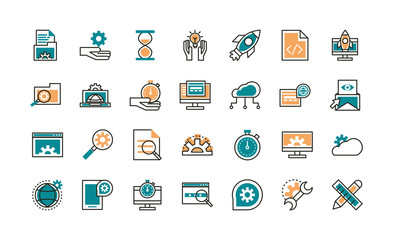 Sticker - web development icons collection line and fill