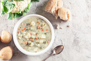 Wall Mural - Vegetable soup with ingredients cauliflower