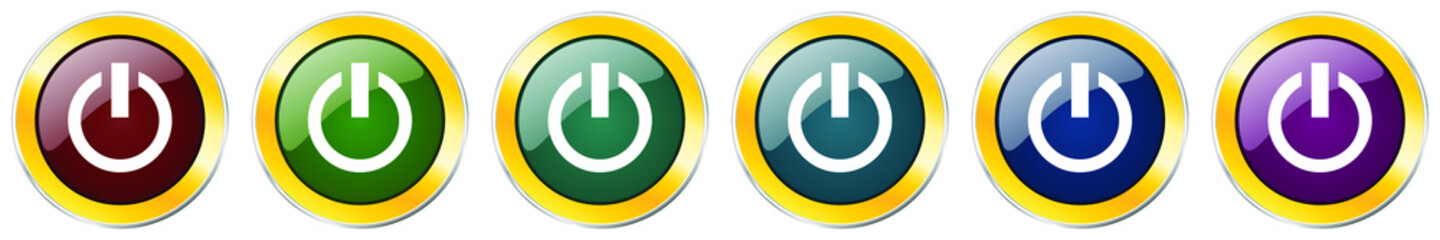 Aufkleber - Power glossy icon set, silver metallic golden vector illustrations in 6 options for web design and mobile applications