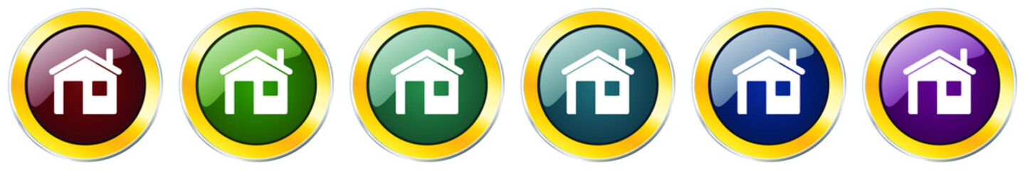 Leinwandbilder - Home glossy icon set, silver metallic golden vector illustrations in 6 options for web design and mobile applications