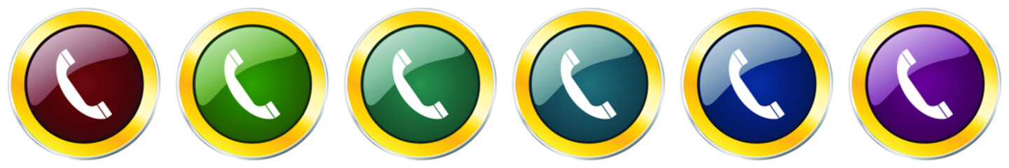 Leinwandbilder - Phone glossy icon set, silver metallic golden vector illustrations in 6 options for web design and mobile applications