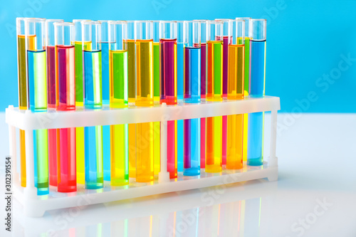 Test tubes with colorful samples in laboratory