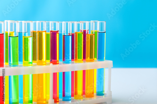 Test tubes with colorful samples in laboratory