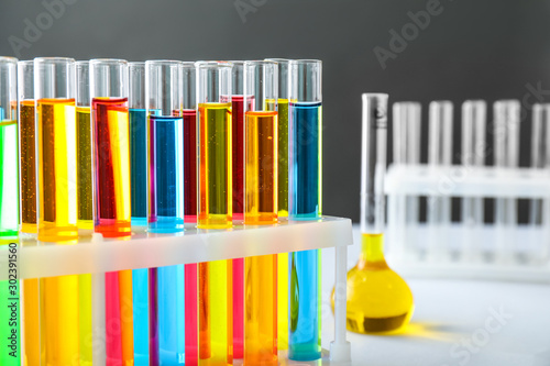 Test tubes with colorful samples in laboratory