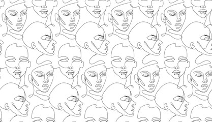 Wall Mural - One line seamless pattern. Continuous line drawing background.