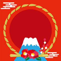 Sticker - 正月　富士山と椿の水引き　背景イラスト