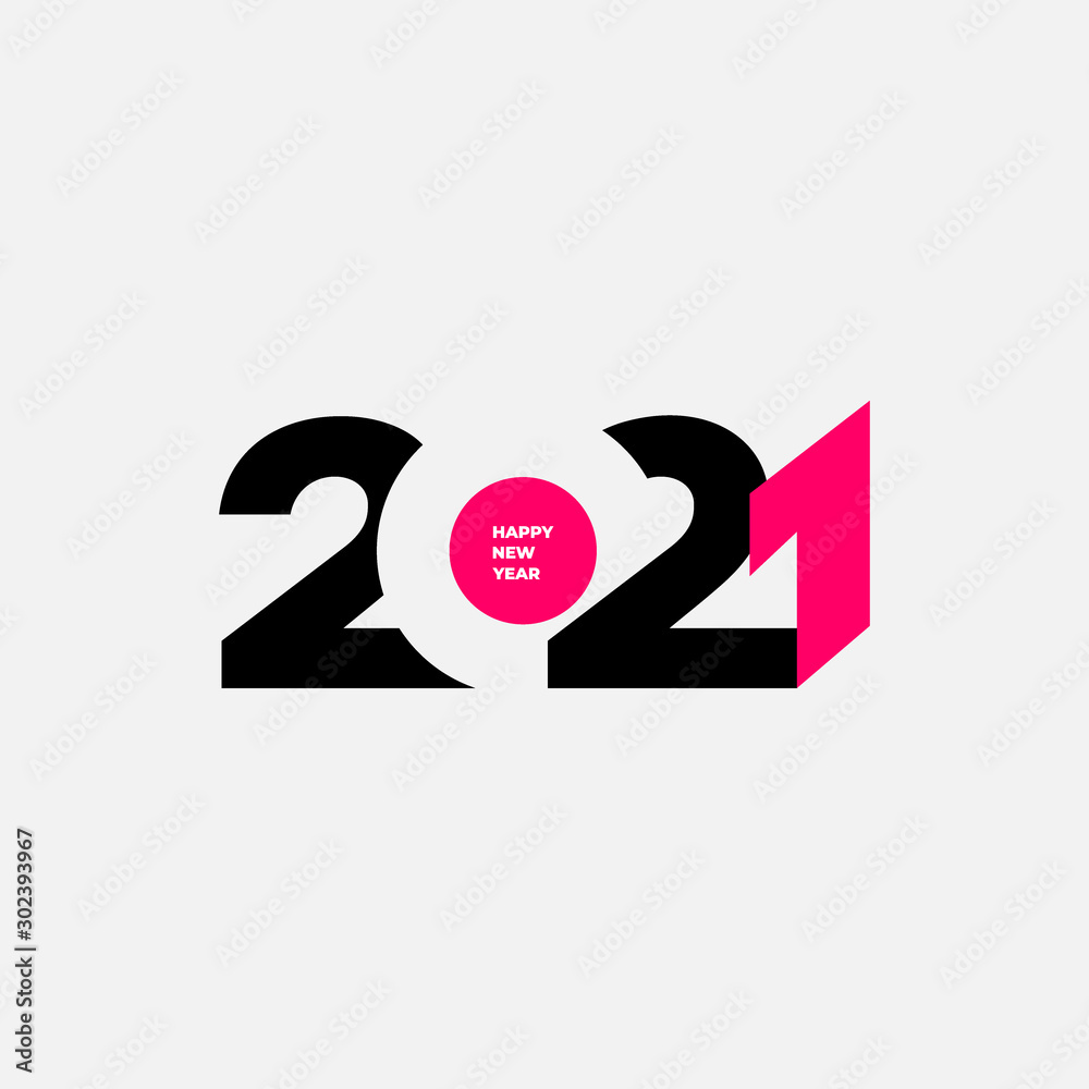 Happy new year 2021 template. Design for banner, greeting cards or print. Vector illustration. Isolated on white background. - obrazy, fototapety, plakaty 