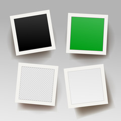 Wall Mural - set of square photo frame template with shadows. photo with black, green, transparent and white back