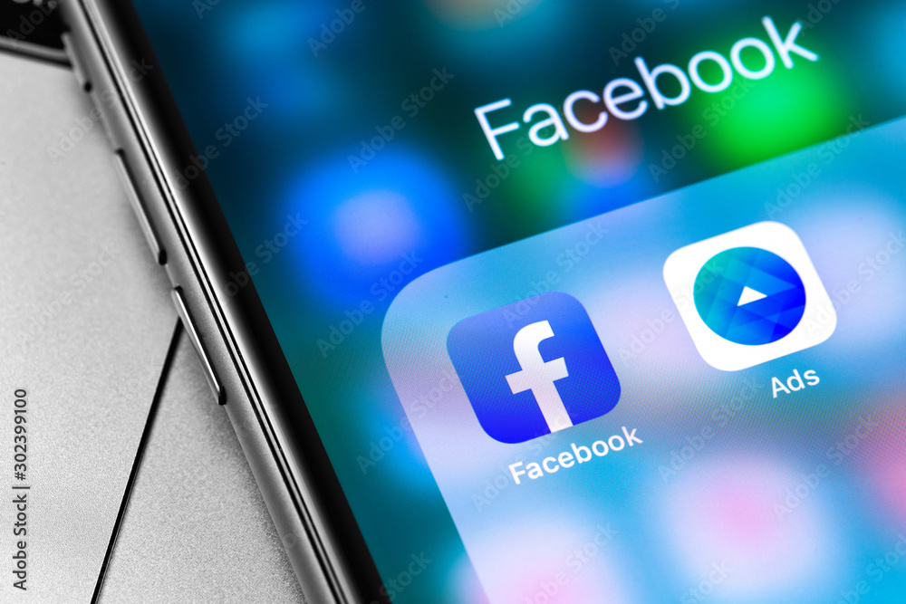 Facebook Ads icon apps on the display smartphone. Facebook is largest ...