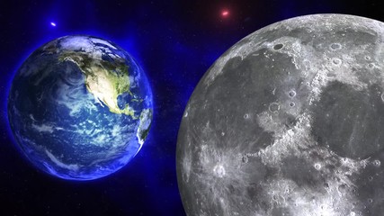 Wall Mural - color galaxy with moon and planet earth. moon and planet earth rotating and approach in open space o