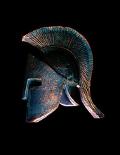 Ancient Spartan Helmet On Black Background